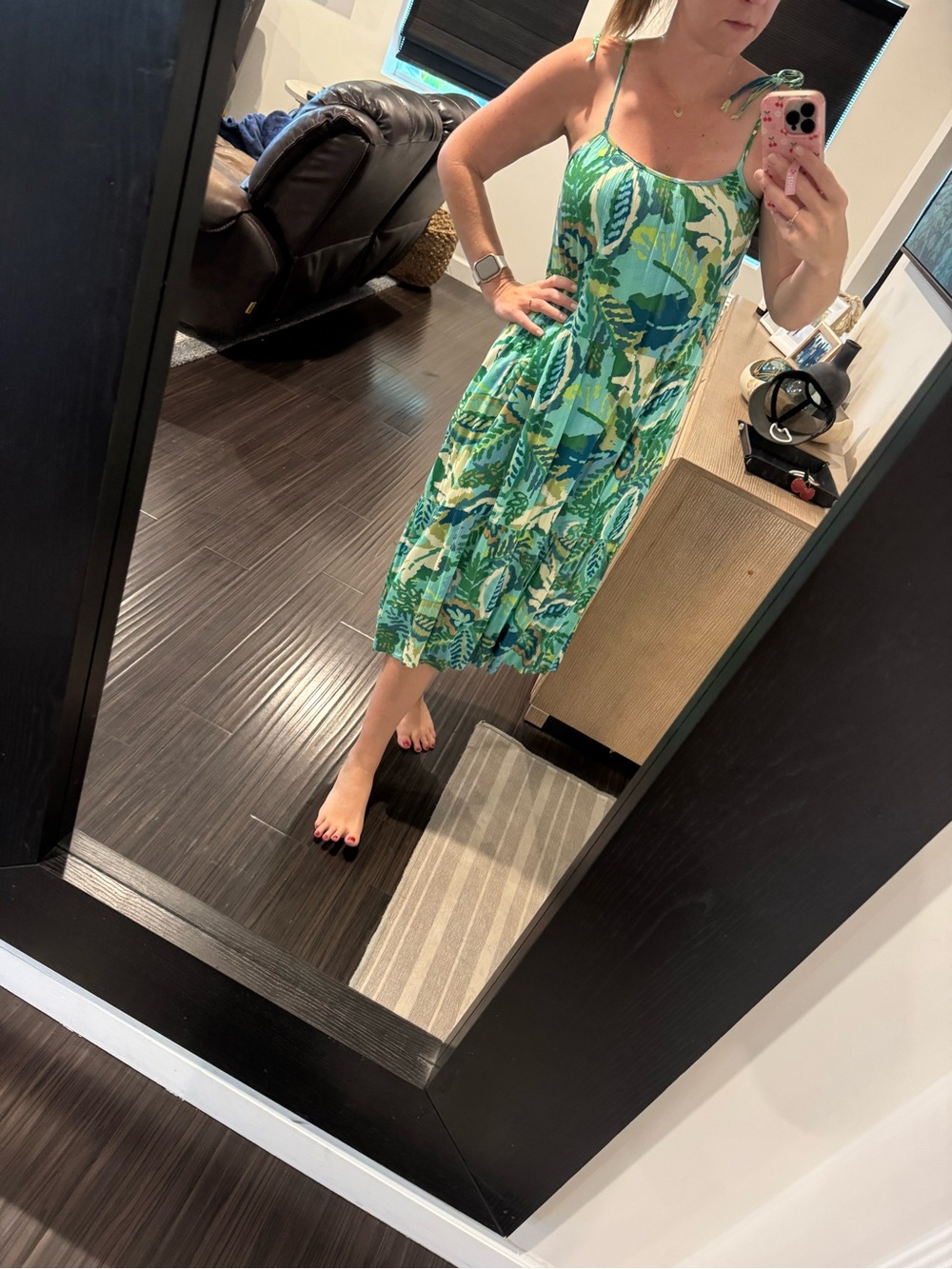 Talula Green Tropical Print Tie-Shoulder Midi Dress